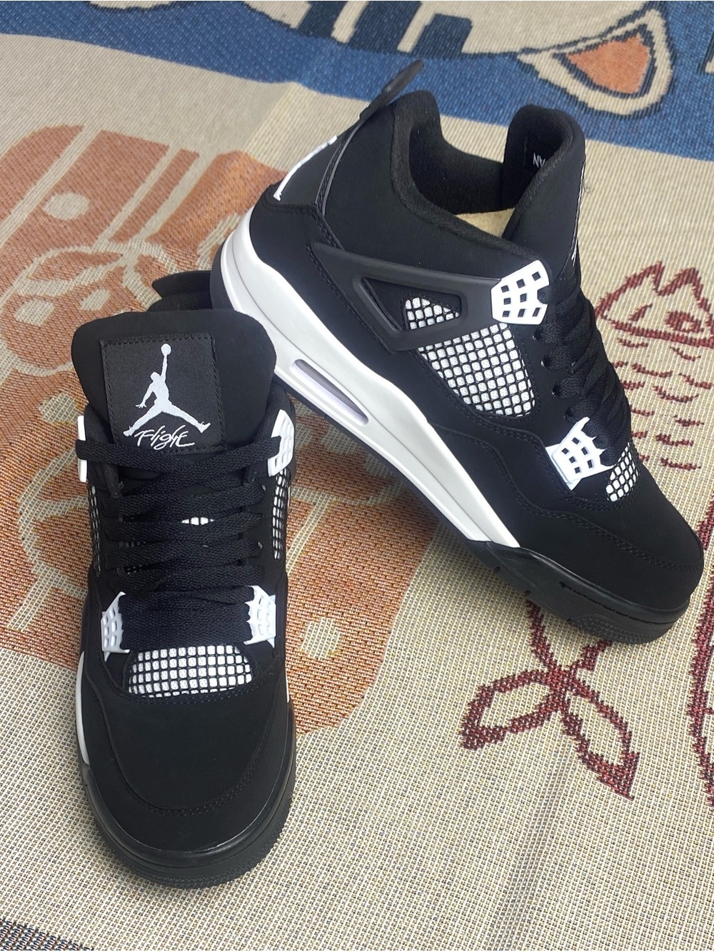 Jordan Black and White Air Jordan 4 Style Sneakers